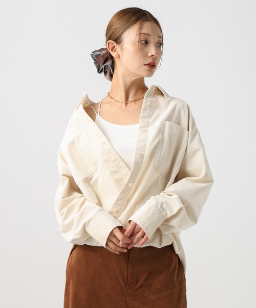 BAYFLOW（ベイフロー）の「2WAYコーデュロイシャツ（シャツ/ブラウス・レディース・ナチュラル/ブルー/チャコール/サーモンピンク・MEDIUM/SMALL）」の3枚目の写真