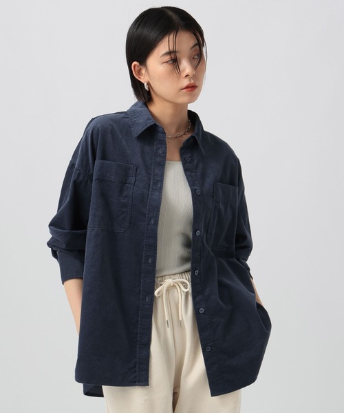 BAYFLOW（ベイフロー）の「2WAYコーデュロイシャツ（シャツ/ブラウス・レディース・ナチュラル/ブルー/チャコール/サーモンピンク・MEDIUM/SMALL）」の9枚目の写真