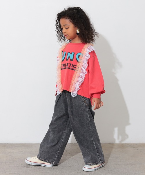 Ocean&Ground（オーシャン&グラウンド）の「レースリメイクＴシャツ（Tシャツ/カットソー・キッズ・オフホワイト/チャコール/レッド・100/140/130/95/90/80/120/110）」の4枚目の写真