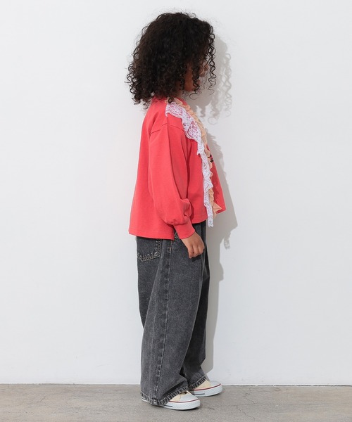 Ocean&Ground（オーシャン&グラウンド）の「レースリメイクＴシャツ（Tシャツ/カットソー・キッズ・オフホワイト/チャコール/レッド・100/140/130/95/90/80/120/110）」の5枚目の写真