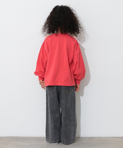 Ocean&Ground（オーシャン&グラウンド）の「レースリメイクＴシャツ（Tシャツ/カットソー・キッズ・オフホワイト/チャコール/レッド・100/140/130/95/90/80/120/110）」の6枚目の写真