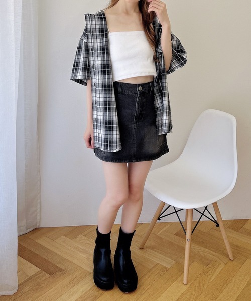 INGNI（イング）の「フードチェックBIG半袖シャツ（シャツ/ブラウス・レディース・ブラウン系その他2/ブラック系/ネイビー系2・M）」の7枚目の写真