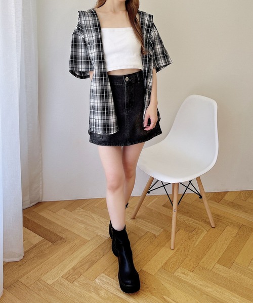 INGNI（イング）の「フードチェックBIG半袖シャツ（シャツ/ブラウス・レディース・ブラウン系その他2/ブラック系/ネイビー系2・M）」の8枚目の写真