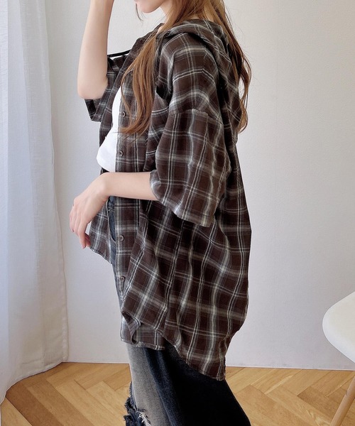 INGNI（イング）の「フードチェックBIG半袖シャツ（シャツ/ブラウス・レディース・ブラウン系その他2/ブラック系/ネイビー系2・M）」の12枚目の写真