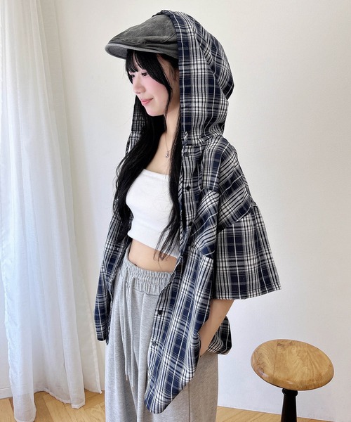 INGNI（イング）の「フードチェックBIG半袖シャツ（シャツ/ブラウス・レディース・ブラウン系その他2/ブラック系/ネイビー系2・M）」の19枚目の写真