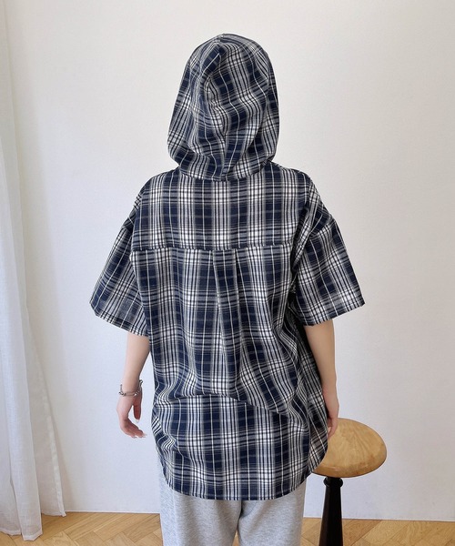 INGNI（イング）の「フードチェックBIG半袖シャツ（シャツ/ブラウス・レディース・ブラウン系その他2/ブラック系/ネイビー系2・M）」の21枚目の写真