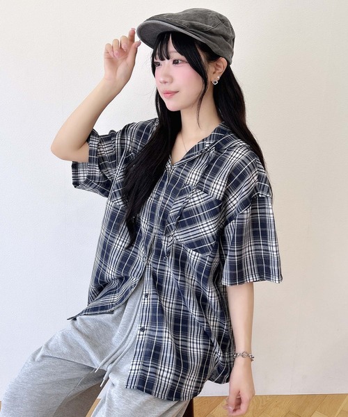 INGNI（イング）の「フードチェックBIG半袖シャツ（シャツ/ブラウス・レディース・ブラウン系その他2/ブラック系/ネイビー系2・M）」の16枚目の写真