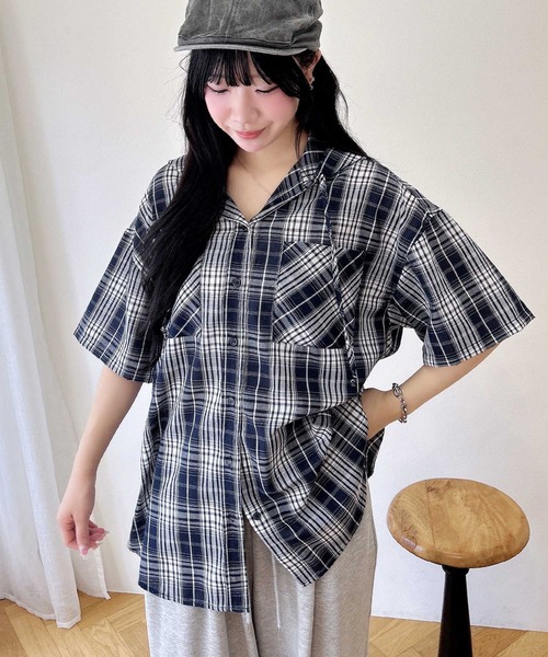 INGNI（イング）の「フードチェックBIG半袖シャツ（シャツ/ブラウス・レディース・ブラウン系その他2/ブラック系/ネイビー系2・M）」の17枚目の写真