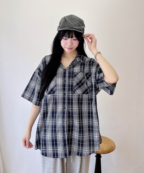 INGNI（イング）の「フードチェックBIG半袖シャツ（シャツ/ブラウス