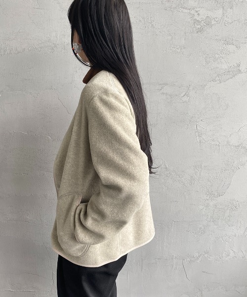 DANTON/ダントン] フリースノーカラージャケット（ノーカラー