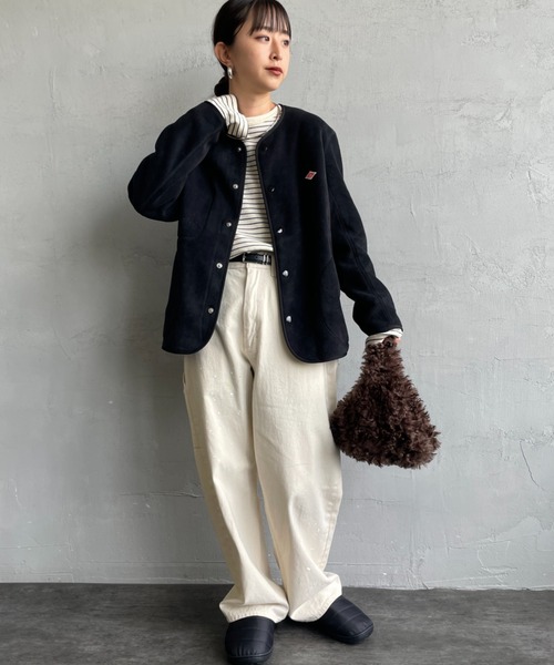 DANTON/ダントン] フリースノーカラージャケット（ノーカラー