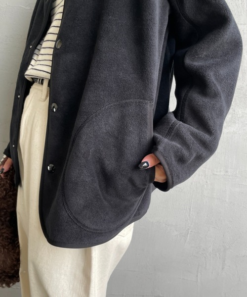 DANTON/ダントン] フリースノーカラージャケット（ノーカラー
