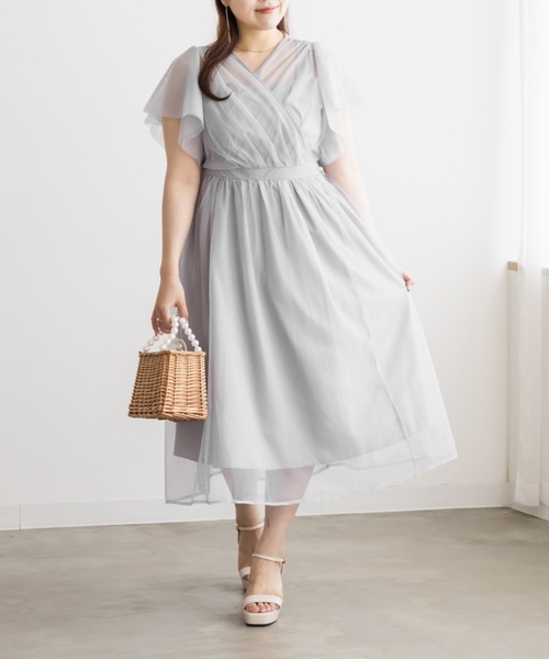 CLETTE(クレット)の「CLETTEオリジナルカシュクールチュールワンピース(ワンピース・レディース・ブラック系その他/グレー/ブラック・LL/4L/3L)」の1枚目の写真