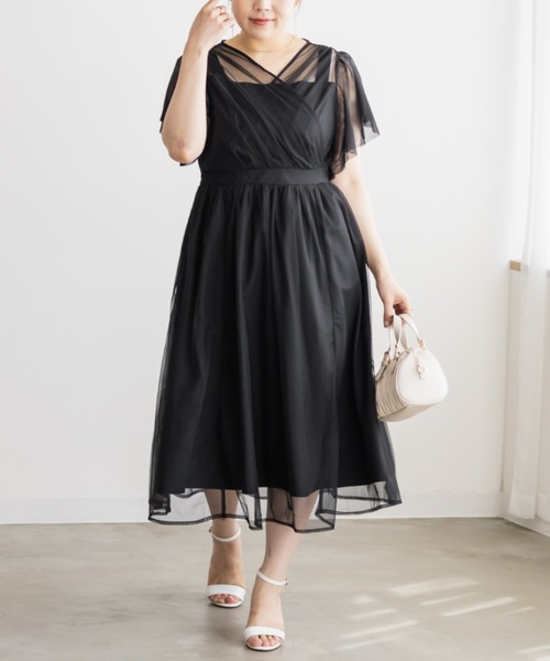 CLETTE(クレット)の「CLETTEオリジナルカシュクールチュールワンピース(ワンピース・レディース・ブラック系その他/グレー/ブラック・LL/4L/3L)」の2枚目の写真