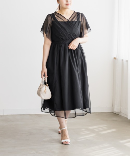 CLETTE(クレット)の「CLETTEオリジナルカシュクールチュールワンピース(ワンピース・レディース・ブラック系その他/グレー/ブラック・LL/4L/3L)」の4枚目の写真
