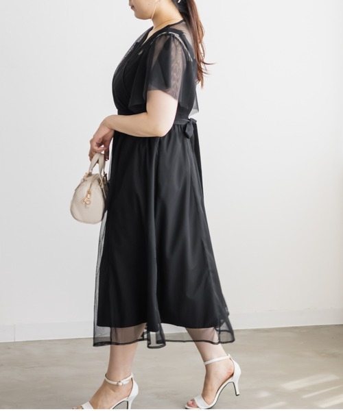 CLETTE(クレット)の「CLETTEオリジナルカシュクールチュールワンピース(ワンピース・レディース・ブラック系その他/グレー/ブラック・LL/4L/3L)」の6枚目の写真