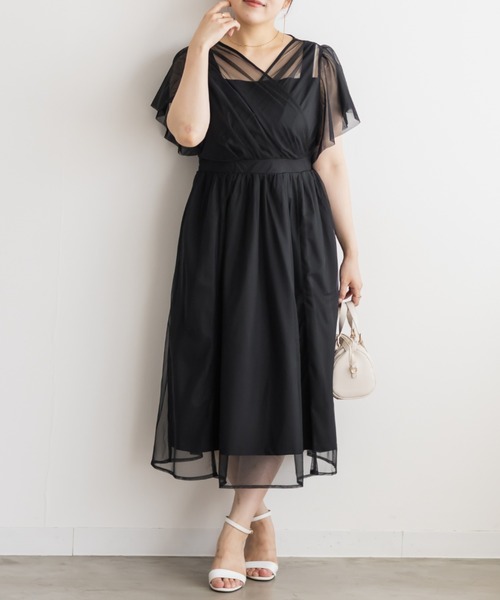 CLETTE(クレット)の「CLETTEオリジナルカシュクールチュールワンピース(ワンピース・レディース・ブラック系その他/グレー/ブラック・LL/4L/3L)」の7枚目の写真