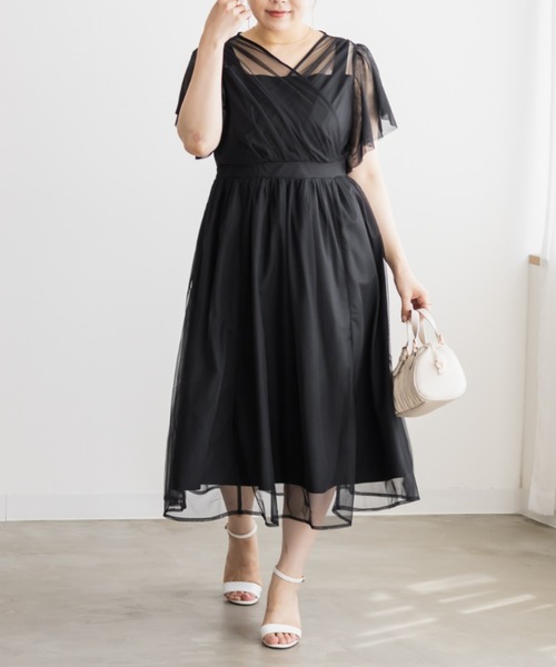 CLETTE(クレット)の「CLETTEオリジナルカシュクールチュールワンピース(ワンピース・レディース・ブラック系その他/グレー/ブラック・LL/4L/3L)」の5枚目の写真