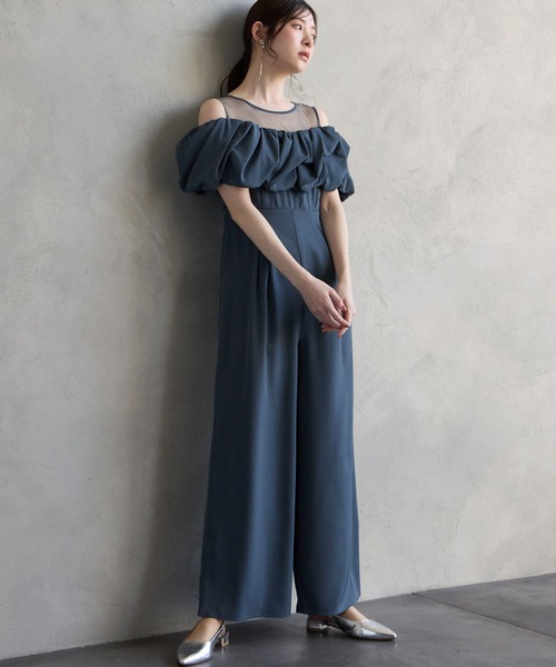 WEB限定】サテンオフショルダーオールインワンパーティードレス 結婚式 