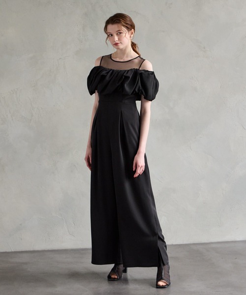 AIMER（エメ）の「【WEB限定】サテンオフショルダーオールインワンパーティードレス　結婚式　お呼ばれ　ドレス　20代 30代（パンツドレス・レディース・ブラック/モカ/ダルブルー系・MEDIUM/LARGE）」の20枚目の写真