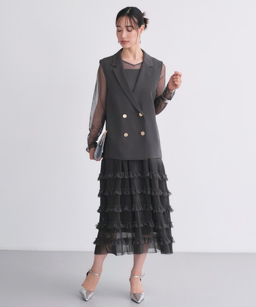 RUIRUE BOUTIQUE(ルイルエブティック)の「オケージョンドレス 結婚式 ストレッチ | ジレ & チュール プリーツ ワンピース セット | 二次会 披露宴 美脚 ワンピース オケージョン お呼ばれ パーティードレス(ドレス・レディース・ブラック/チャコール/ブルーグレー・S/M/L/LL)」の16枚目の写真