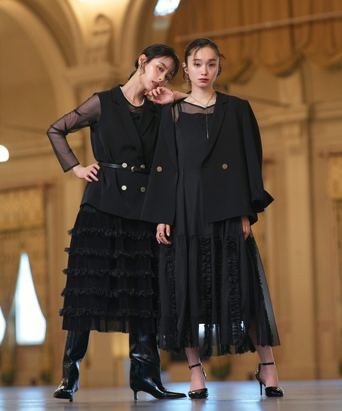 RUIRUE BOUTIQUE(ルイルエブティック)の「オケージョンドレス 結婚式 ストレッチ | ジレ & チュール プリーツ ワンピース セット | 二次会 披露宴 美脚 ワンピース オケージョン お呼ばれ パーティードレス(ドレス・レディース・ブラック/チャコール/ブルーグレー・S/M/L/LL)」の4枚目の写真