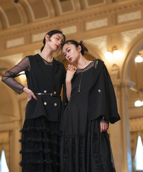 RUIRUE BOUTIQUE(ルイルエブティック)の「オケージョンドレス 結婚式 ストレッチ | ジレ & チュール プリーツ ワンピース セット | 二次会 披露宴 美脚 ワンピース オケージョン お呼ばれ パーティードレス(ドレス・レディース・ブラック/チャコール/ブルーグレー・S/M/L/LL)」の5枚目の写真