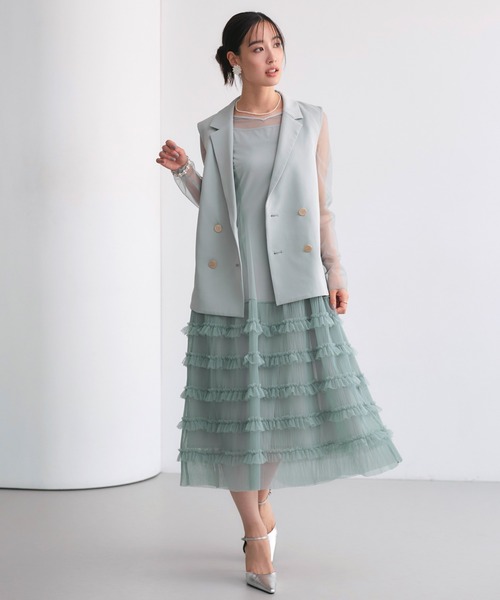 RUIRUE BOUTIQUE(ルイルエブティック)の「オケージョンドレス 結婚式 ストレッチ | ジレ & チュール プリーツ ワンピース セット | 二次会 披露宴 美脚 ワンピース オケージョン お呼ばれ パーティードレス(ドレス・レディース・ブラック/チャコール/ブルーグレー・S/M/L/LL)」の6枚目の写真