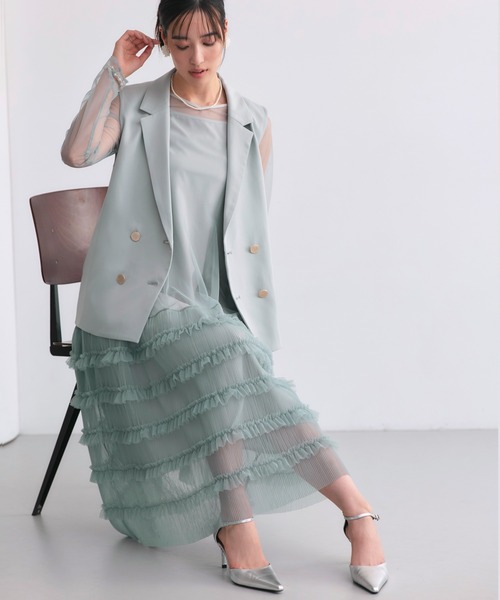 RUIRUE BOUTIQUE(ルイルエブティック)の「オケージョンドレス 結婚式 ストレッチ | ジレ & チュール プリーツ ワンピース セット | 二次会 披露宴 美脚 ワンピース オケージョン お呼ばれ パーティードレス(ドレス・レディース・ブラック/チャコール/ブルーグレー・S/M/L/LL)」の9枚目の写真