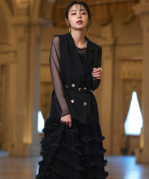 RUIRUE BOUTIQUE(ルイルエブティック)の「オケージョンドレス 結婚式 ストレッチ | ジレ & チュール プリーツ ワンピース セット | 二次会 披露宴 美脚 ワンピース オケージョン お呼ばれ パーティードレス(ドレス・レディース・ブラック/チャコール/ブルーグレー・S/M/L/LL)」の11枚目の写真
