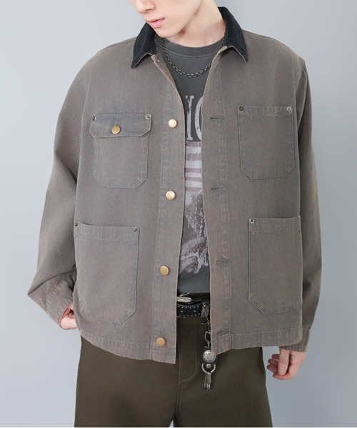 SPINNS（スピンズ）の「短丈カバーオールダックジャケット/ワークブルゾン/ユニセックス（カバーオール・メンズ・チャコール/ブルー系その他/キャメル/ブラック・ONESIZE）」の2枚目の写真