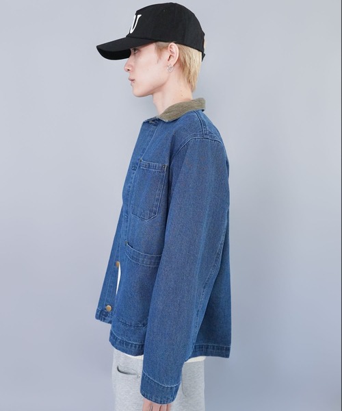 SPINNS（スピンズ）の「短丈カバーオールダックジャケット/ワークブルゾン/ユニセックス（カバーオール・メンズ・チャコール/ブルー系その他/キャメル/ブラック・ONESIZE）」の22枚目の写真