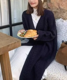 ロング ケーブルニット カーディガン
