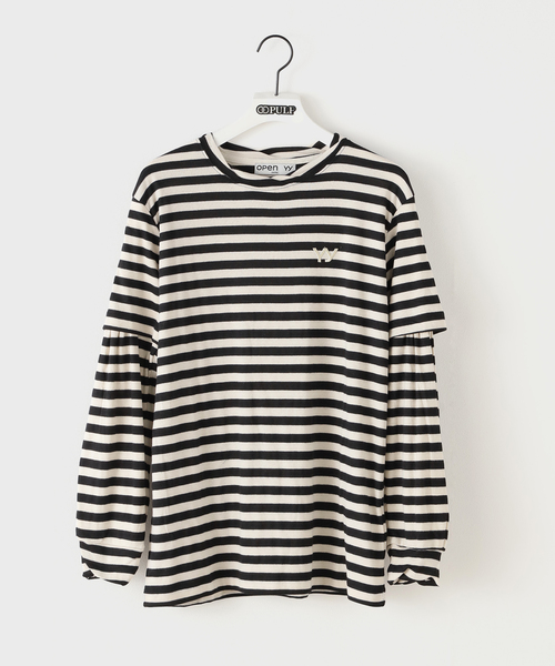 open yy ストライプ 長袖Tシャツ ストライプ 長袖 Tシャツ ロンT 黒 ブラック 重ね着 ロング