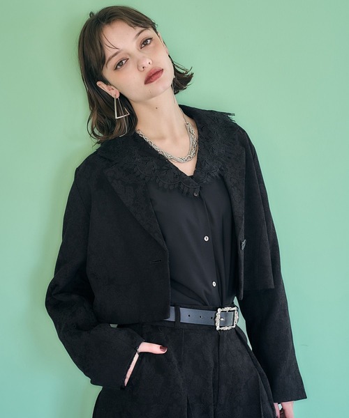 HARE(ハレ)の「VINTAGEジャガード2WAYジャケット(HARE)(テーラードジャケット・レディース・パープル/ブラウン/ブラック/ブラック系その他/パープル系その他/ブラウン系その他/ネイビー・SMALL/MEDIUM)」の1枚目の写真