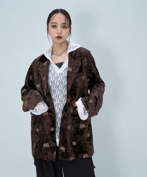 HARE(ハレ)の「VINTAGEジャガード2WAYジャケット(HARE)(テーラードジャケット・レディース・パープル/ブラウン/ブラック/ブラック系その他/パープル系その他/ブラウン系その他/ネイビー・SMALL/MEDIUM)」の9枚目の写真