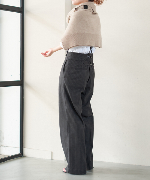 【専用】Y's サスペンダー付 ドット柄 ワイドパンツ 本革 ロゴ刻印 ブラック niko and（ニコアンド）の「オリジナルサスペンダー付き2WAY