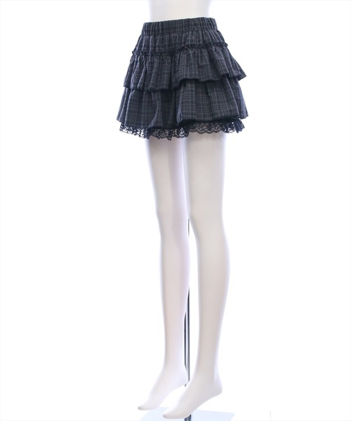 clear（クリア）の「裾レースフリルティアードミニスカート[推し活 ガーリー]（スカート・レディース・ブラック/ホワイト・M/S）」の6枚目の写真