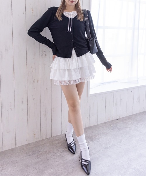 セール】裾レースフリルティアードミニスカート[推し活 ガーリー]≪AW