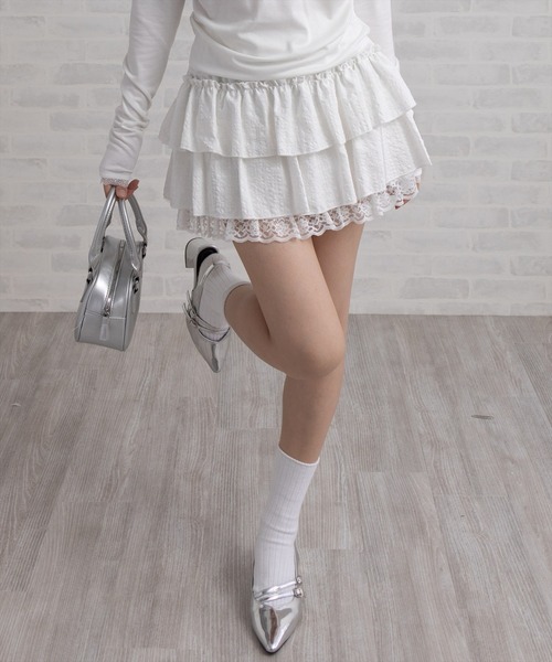 セール】裾レースフリルティアードミニスカート[推し活 ガーリー]≪AW