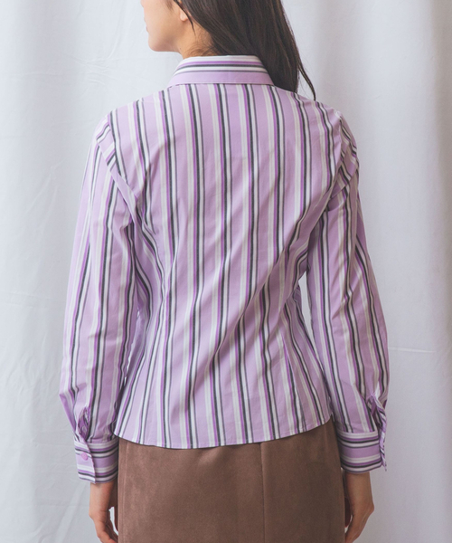 NARACAMICIE(ナラカミーチェ)の「【NARACAMICIE】ストレッチランダムストライプスタンドフリル長袖ブラウス(シャツ/ブラウス・レディース・グレー/パープル・L/M)」の17枚目の写真