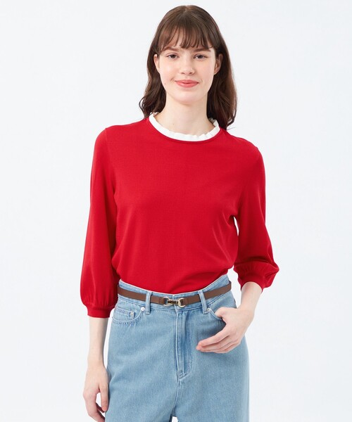MACKINTOSH PHILOSOPHY(マッキントッシュ フィロソフィー)の「フリルカラーパフスリーブニット(ニット/セーター・レディース・ブラック/レッド/ダークネイビー・38)」の1枚目の写真