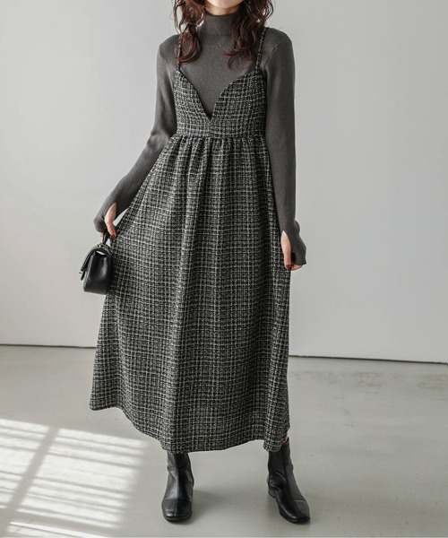 AMELY(エミリー)の「ツイード調キャミワンピース(ワンピース・レディース・ホワイト/ブラック・M/L)」の8枚目の写真