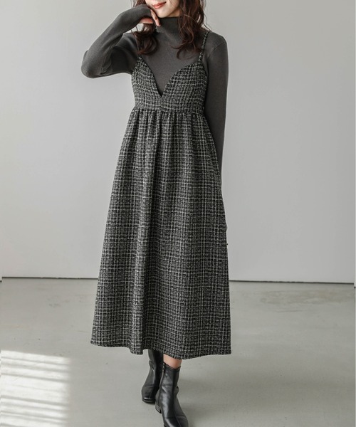 AMELY(エミリー)の「ツイード調キャミワンピース(ワンピース・レディース・ホワイト/ブラック・M/L)」の9枚目の写真