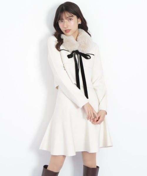 JILL by JILL STUART(ジルバイジルスチュアート)の「◇ファーティッペットニットセットアップ(ワンピース・レディース・ホワイト/ブルー/グレー・FREE)」の2枚目の写真