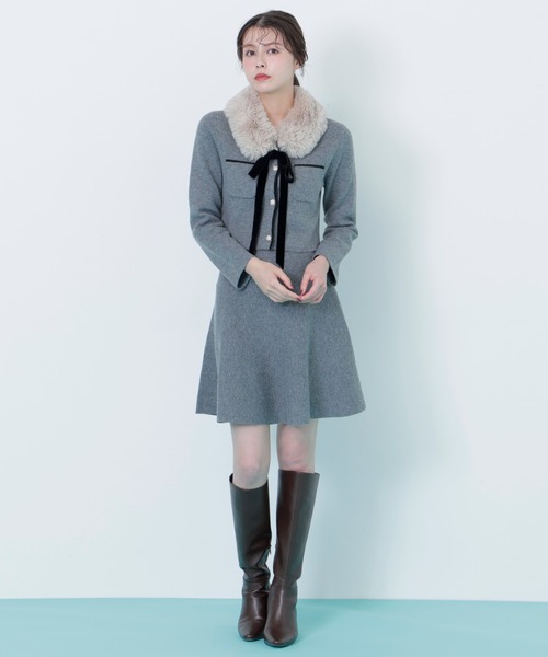 JILL by JILL STUART(ジルバイジルスチュアート)の「◇ファーティッペットニットセットアップ(ワンピース・レディース・ホワイト/ブルー/グレー・FREE)」の9枚目の写真