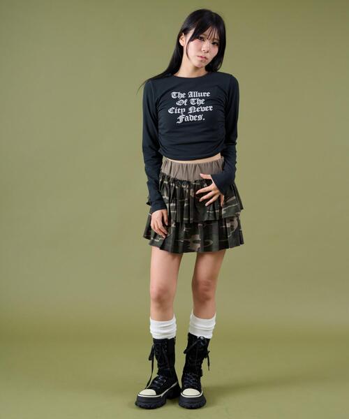 dispark（ディスパーク）の「DISPARK/【25年秋冬新作】サイドギャザーレターロゴロンT（Tシャツ/カットソー・レディース・ブラック/ホワイト・FREE）」の4枚目の写真