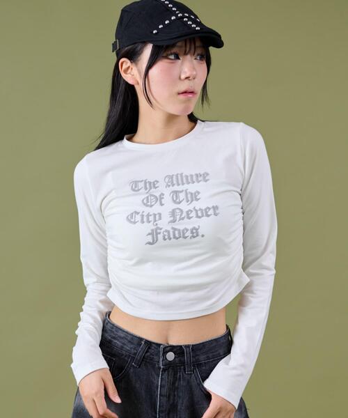 dispark（ディスパーク）の「DISPARK/【25年秋冬新作】サイドギャザーレターロゴロンT（Tシャツ/カットソー・レディース・ブラック/ホワイト・FREE）」の5枚目の写真