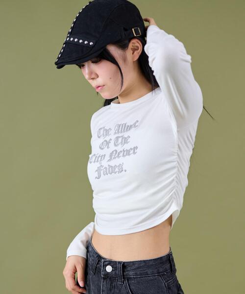 dispark（ディスパーク）の「DISPARK/【25年秋冬新作】サイドギャザーレターロゴロンT（Tシャツ/カットソー・レディース・ブラック/ホワイト・FREE）」の6枚目の写真