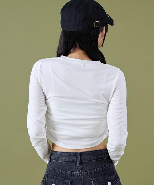 dispark（ディスパーク）の「DISPARK/【25年秋冬新作】サイドギャザーレターロゴロンT（Tシャツ/カットソー・レディース・ブラック/ホワイト・FREE）」の7枚目の写真